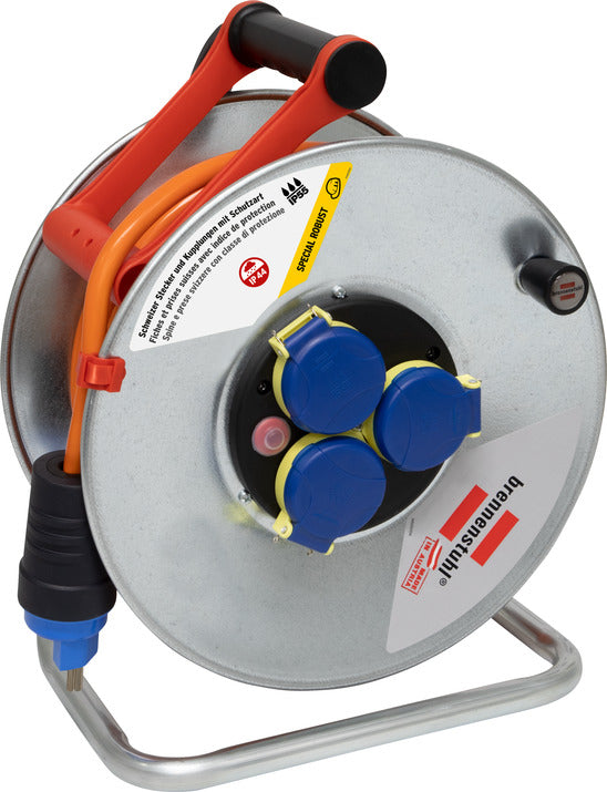 Brennenstuhl Kabelrolle, 25 m, 3×T23, IP55, Drehkontakt, Traggriff, Eingang T23 – Orange