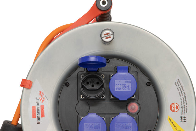 Brennenstuhl Kabelrolle, 50 m, 4×T13, IP55, Drehkontakt, Eingang T12 – Orange
