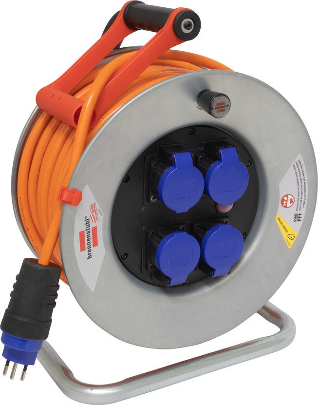 Brennenstuhl Kabelrolle, 50 m, 4×T13, IP55, Drehkontakt, Eingang T12 – Orange