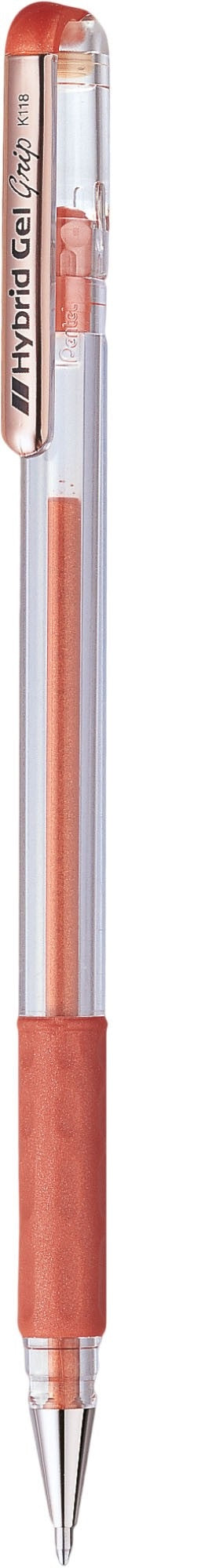 Pentel Hybrid Gel Grip Gelschreiber – bronze, 0,8 mm, wasserfest, lichtbeständig, Kappe – für Linkshänder