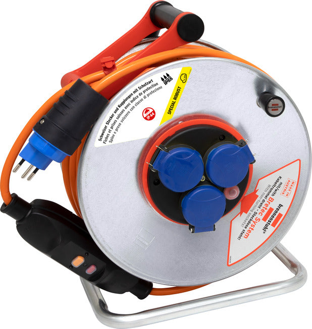 Brennenstuhl SK FI Bretec 240 Kabelrolle, 25 m, 3×T13, IP55, Drehkontakt – Orange