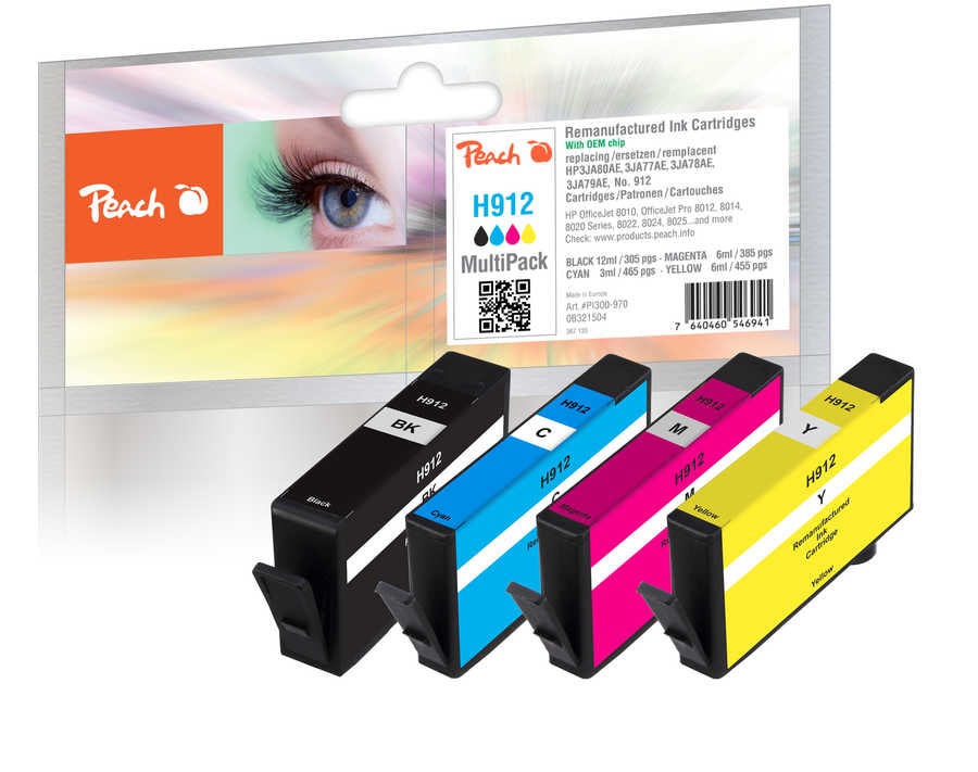 Peach 912 Tintenpatronen-Multipack, 4er-Set (Kompatibel) – für HP OfficeJet Pro 8010/8022/8025 …