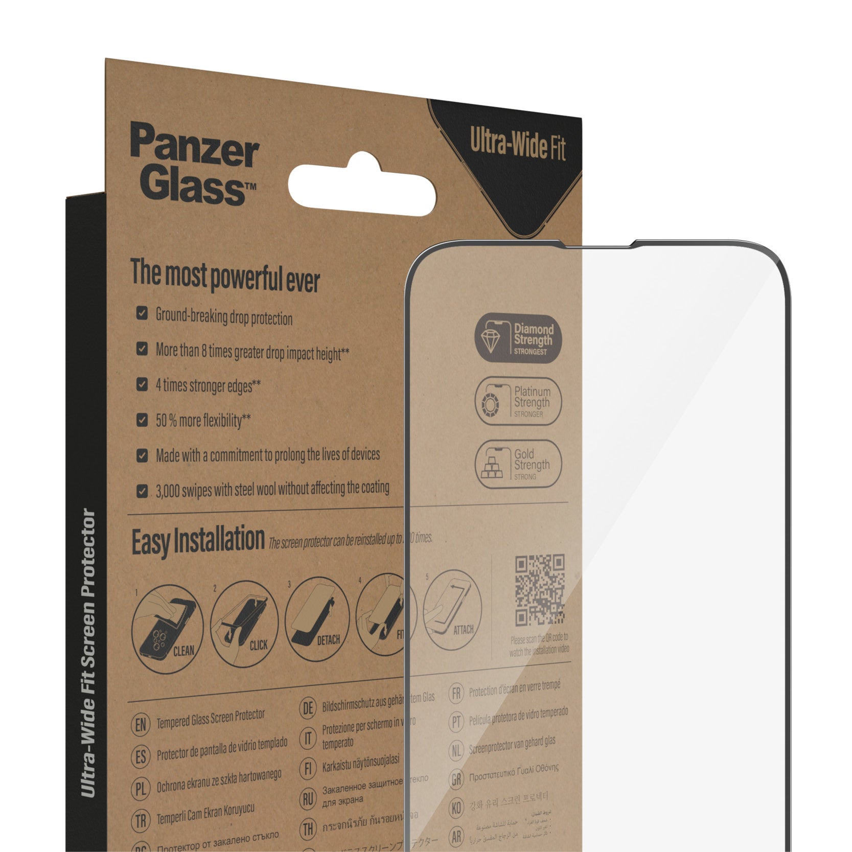 PanzerGlass Displayschutz (Panzerglas), Ultra-Wide Fit – für iPhone 14 Plus/iPhone 13 Pro Max – mit Applikator