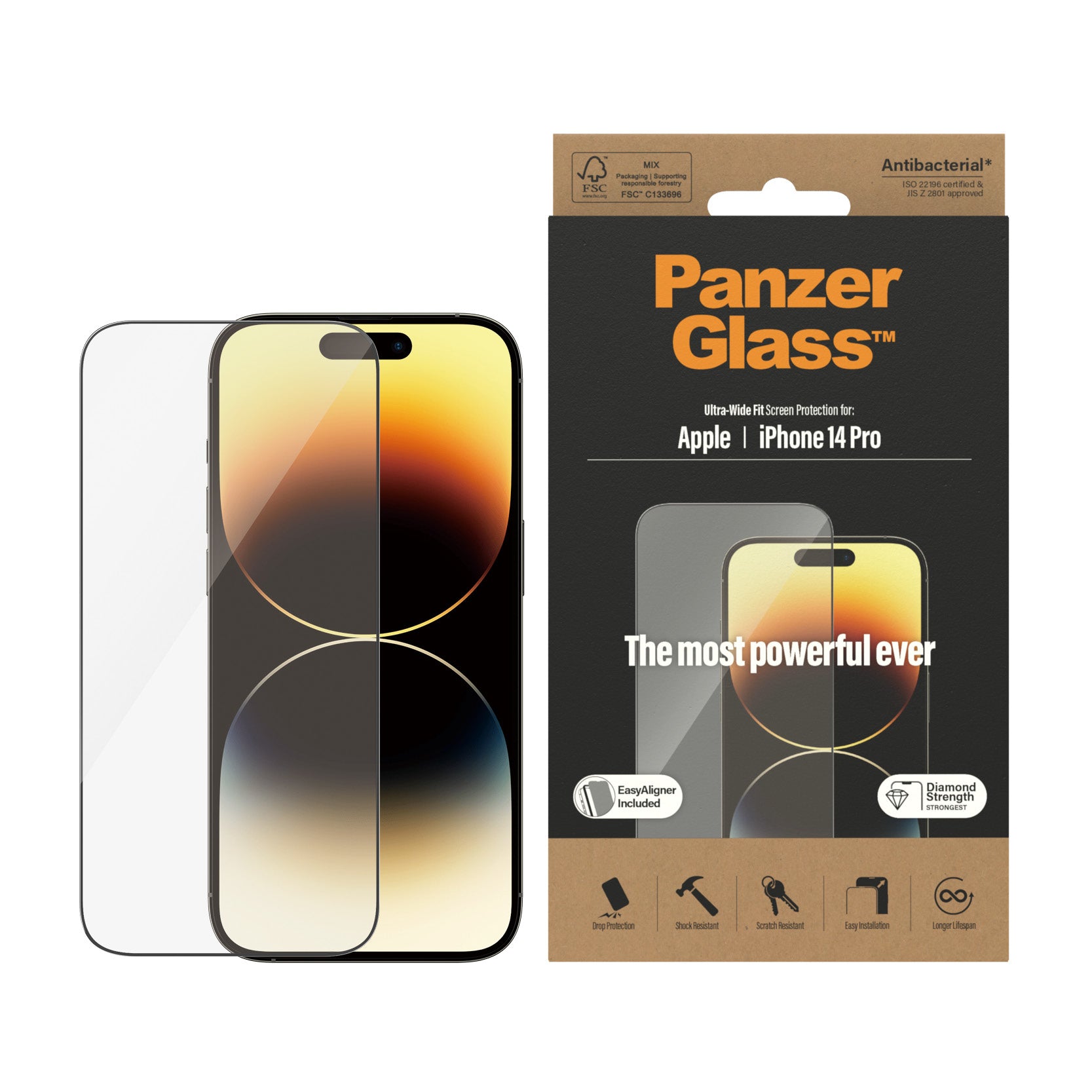 PanzerGlass Displayschutzglas – für Apple iPhone 14 Pro, kratzresistent, anti-Fingerprint, Hartglas