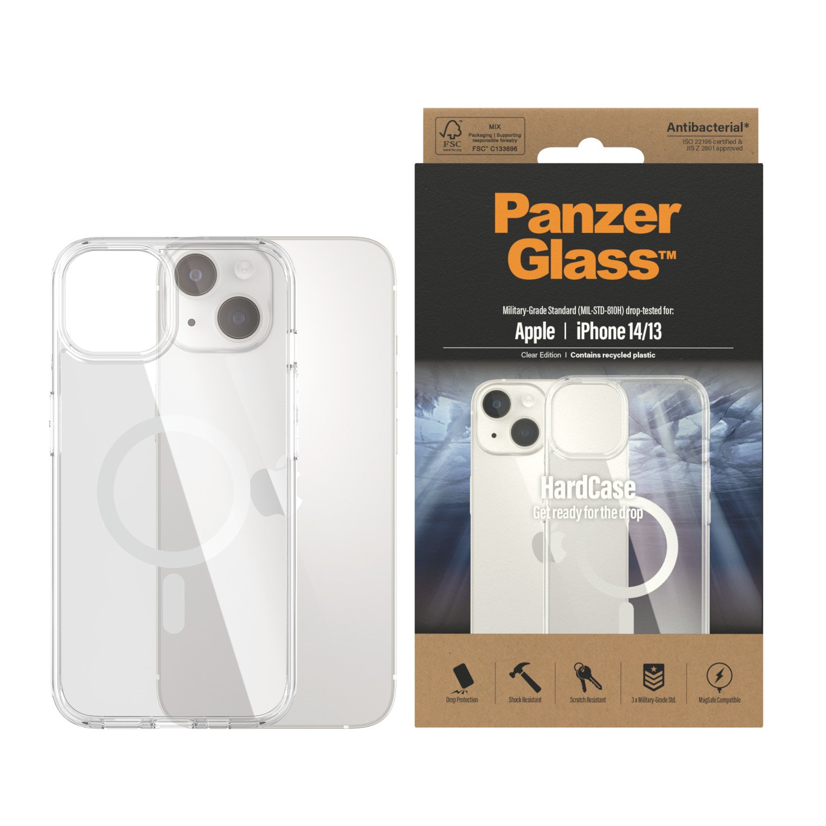 PanzerGlass HardCase Backcover – für Apple iPhone 14/13, Kunststoff, Transparent, bis 3,6 m sturzsicher