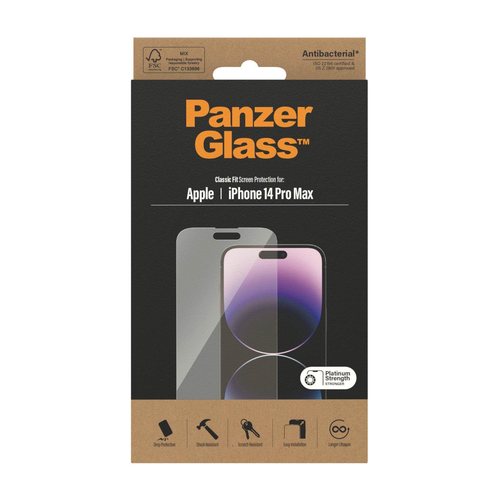 PanzerGlass Displayschutzglas – für Apple iPhone 14 Pro Max, kratzresistent, anti-Fingerprint, Hartglas