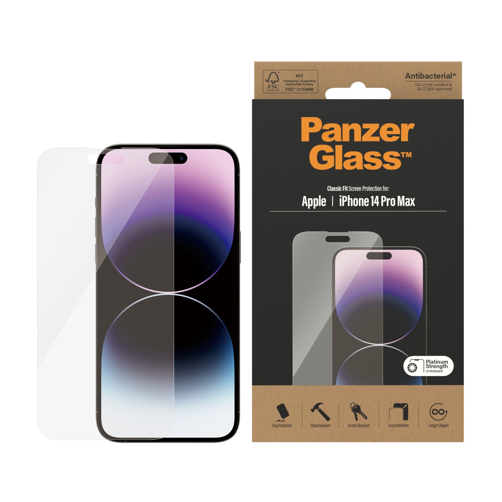PanzerGlass Displayschutzglas – für Apple iPhone 14 Pro Max, kratzresistent, anti-Fingerprint, Hartglas