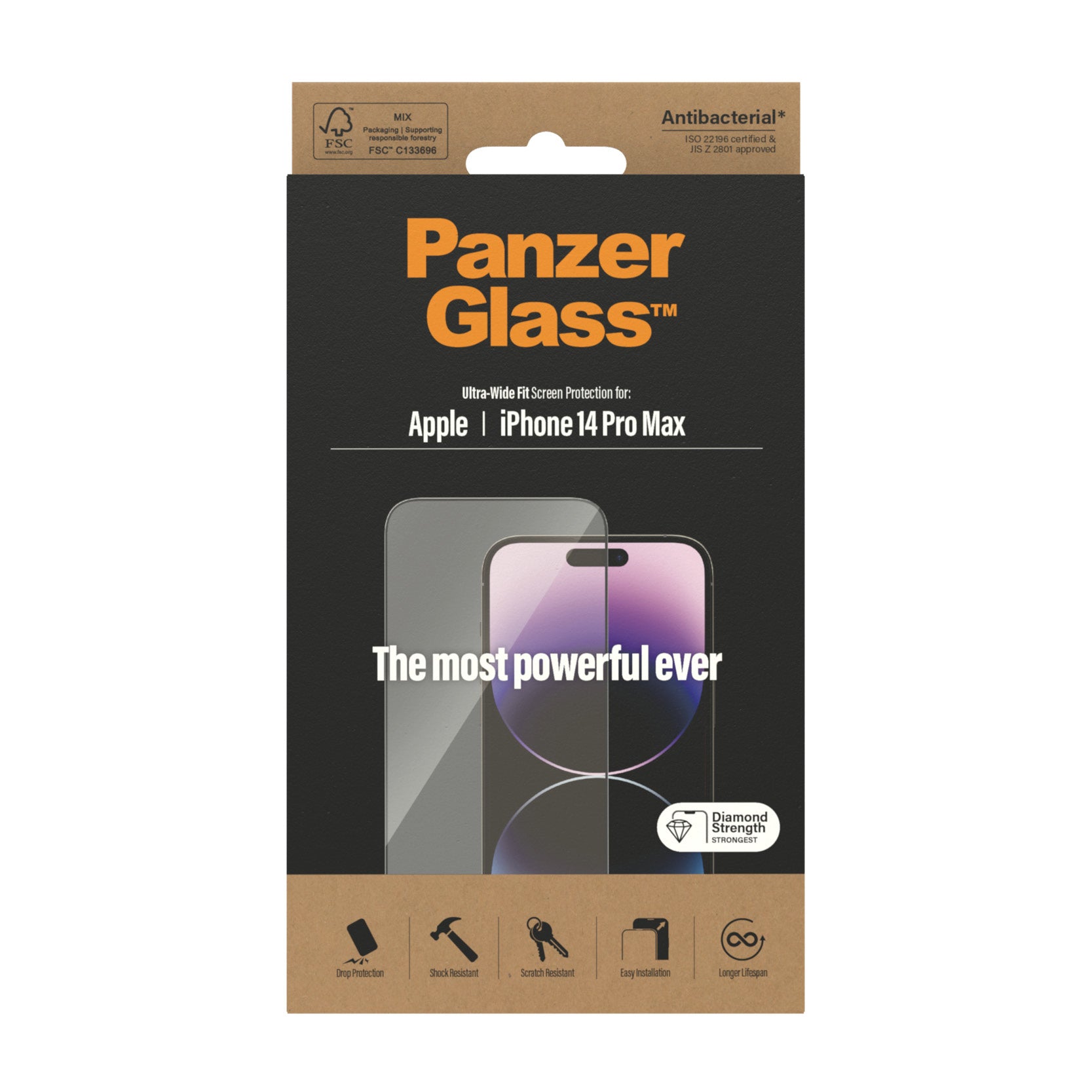 PanzerGlass Displayschutz (Panzerglas), Ultra‑Wide Fit – für iPhone 14 Pro Max