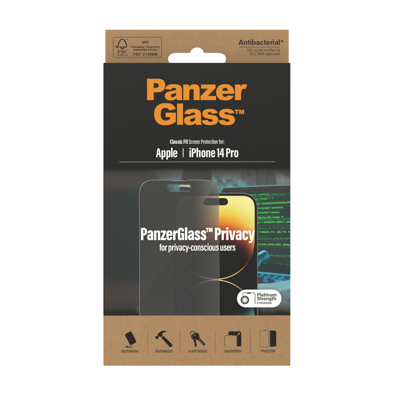 PanzerGlass Privacy-Filter (Panzerglas), Case Friendly – für iPhone 14 Pro