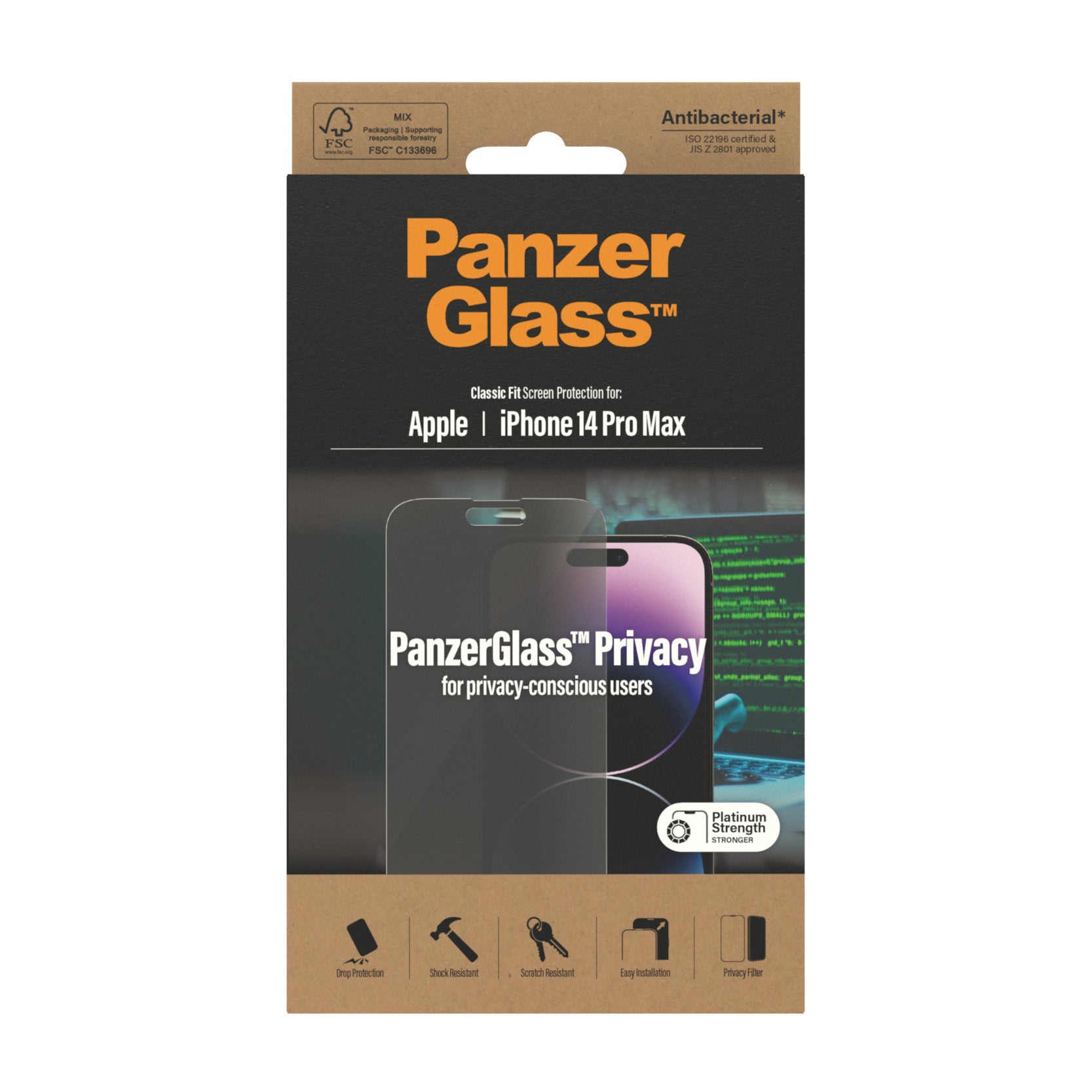 PanzerGlass Privacy-Filter (Panzerglas), Case Friendly – für iPhone 14 Pro Max