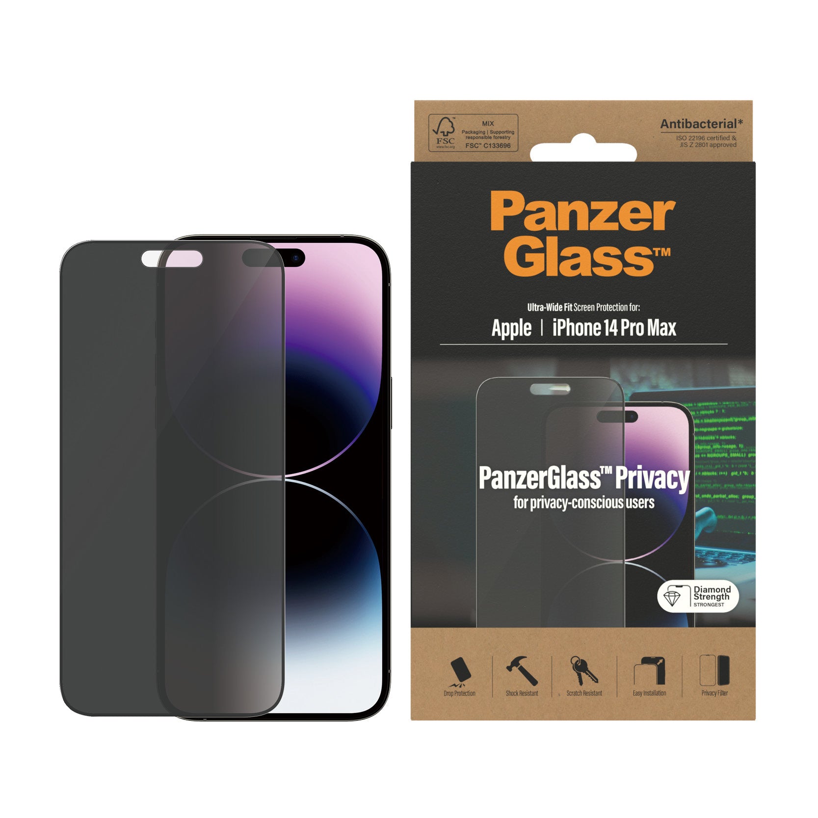 PanzerGlass Privacy-Filter (Panzerglas), Ultra-Wide Fit – für iPhone 14 Pro Max