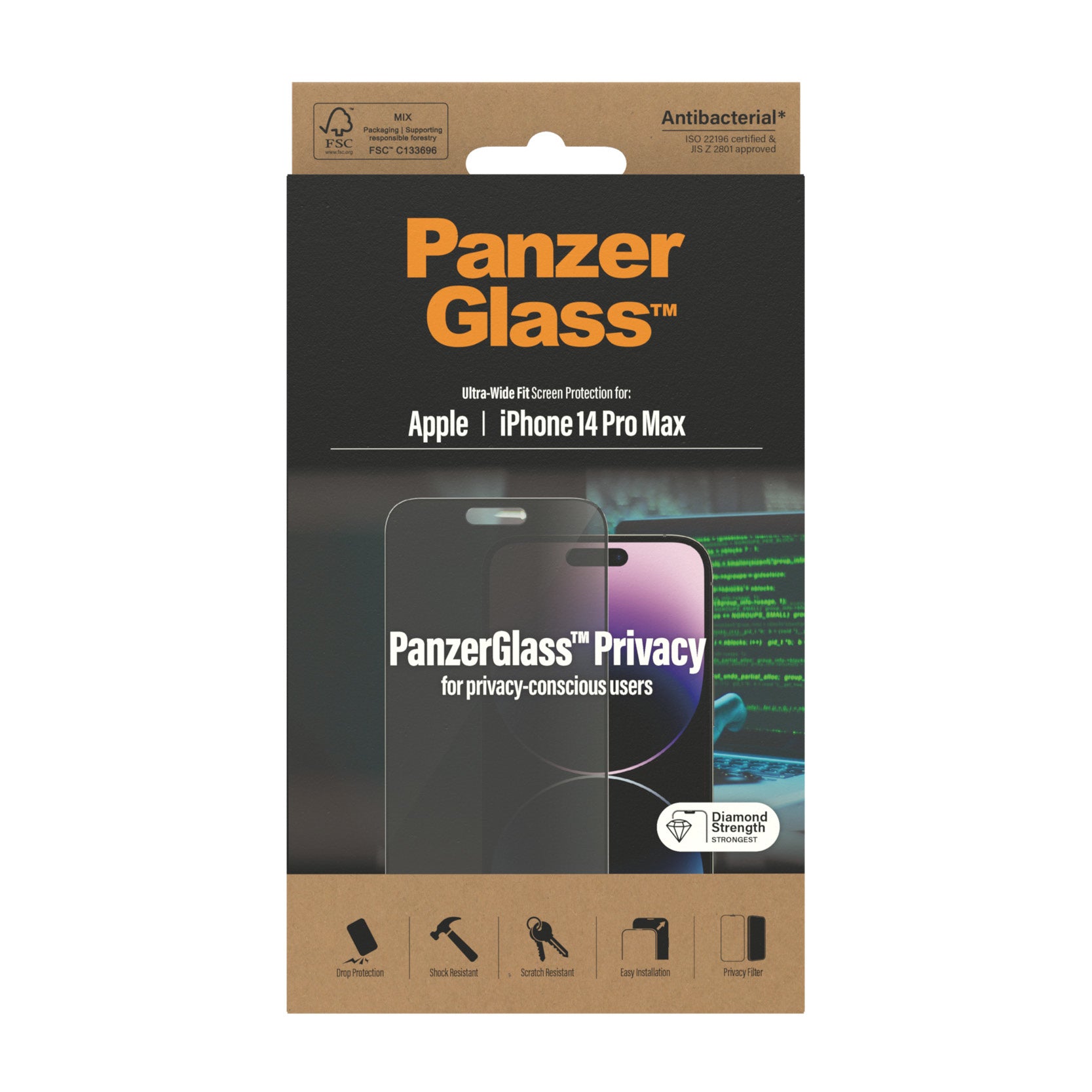 PanzerGlass Privacy-Filter (Panzerglas), Ultra-Wide Fit – für iPhone 14 Pro Max