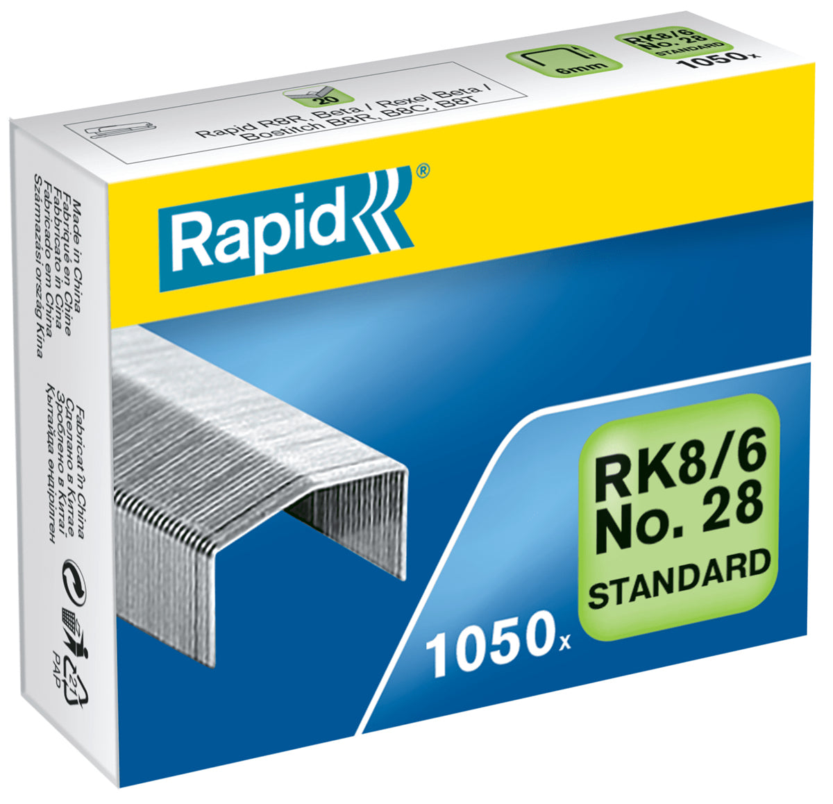 Rapid Heftklammern – RK8/6, 20 Blatt, 1'050 Stück, verzinkt – für Bostitch B8R