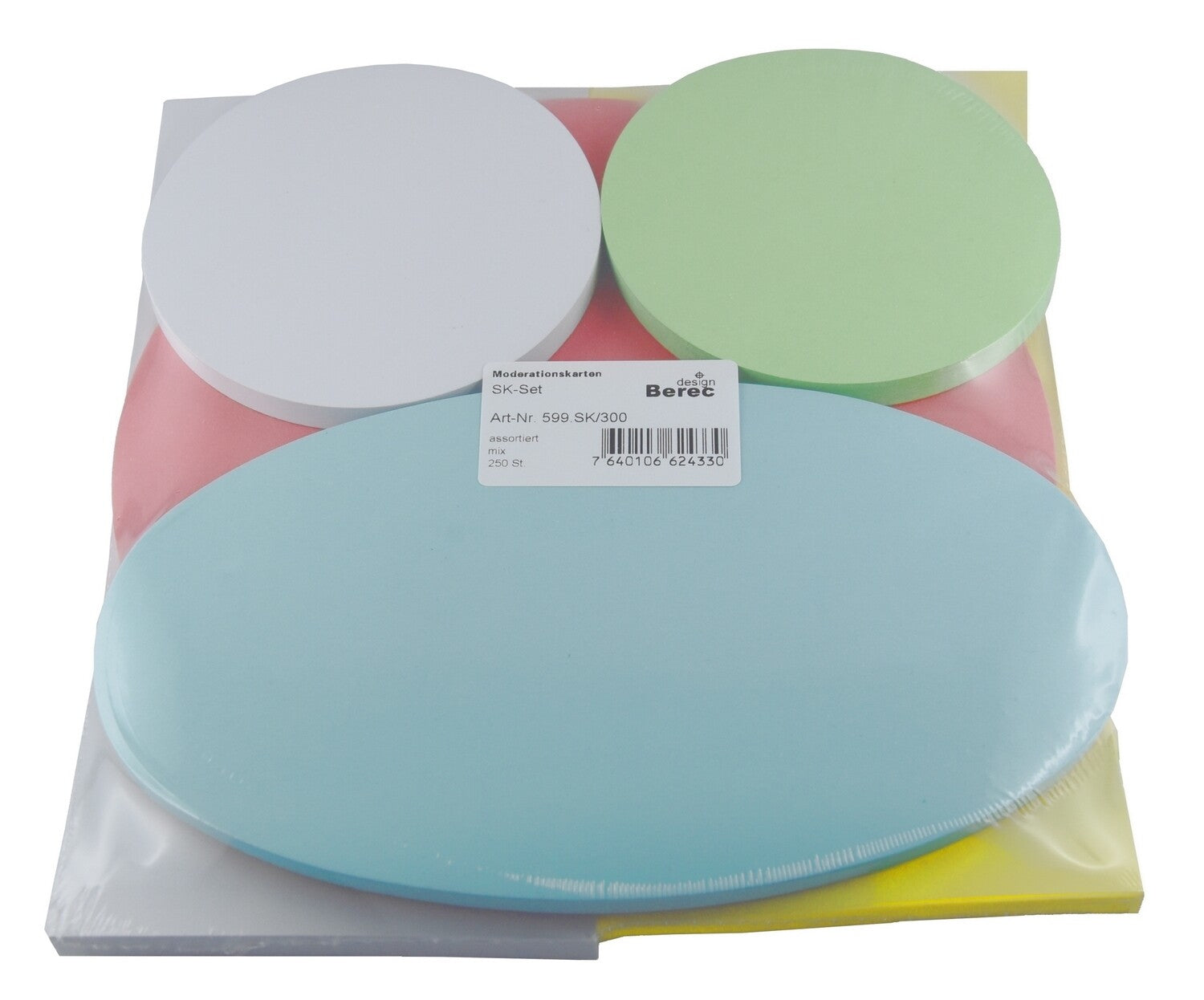BEREC Karten-Set – 300 Stück, assortierte Formen: Rechtecke 205 × 95 mm, Kreise Ø95/Ø185 mm, Ovale 185 × 105 mm