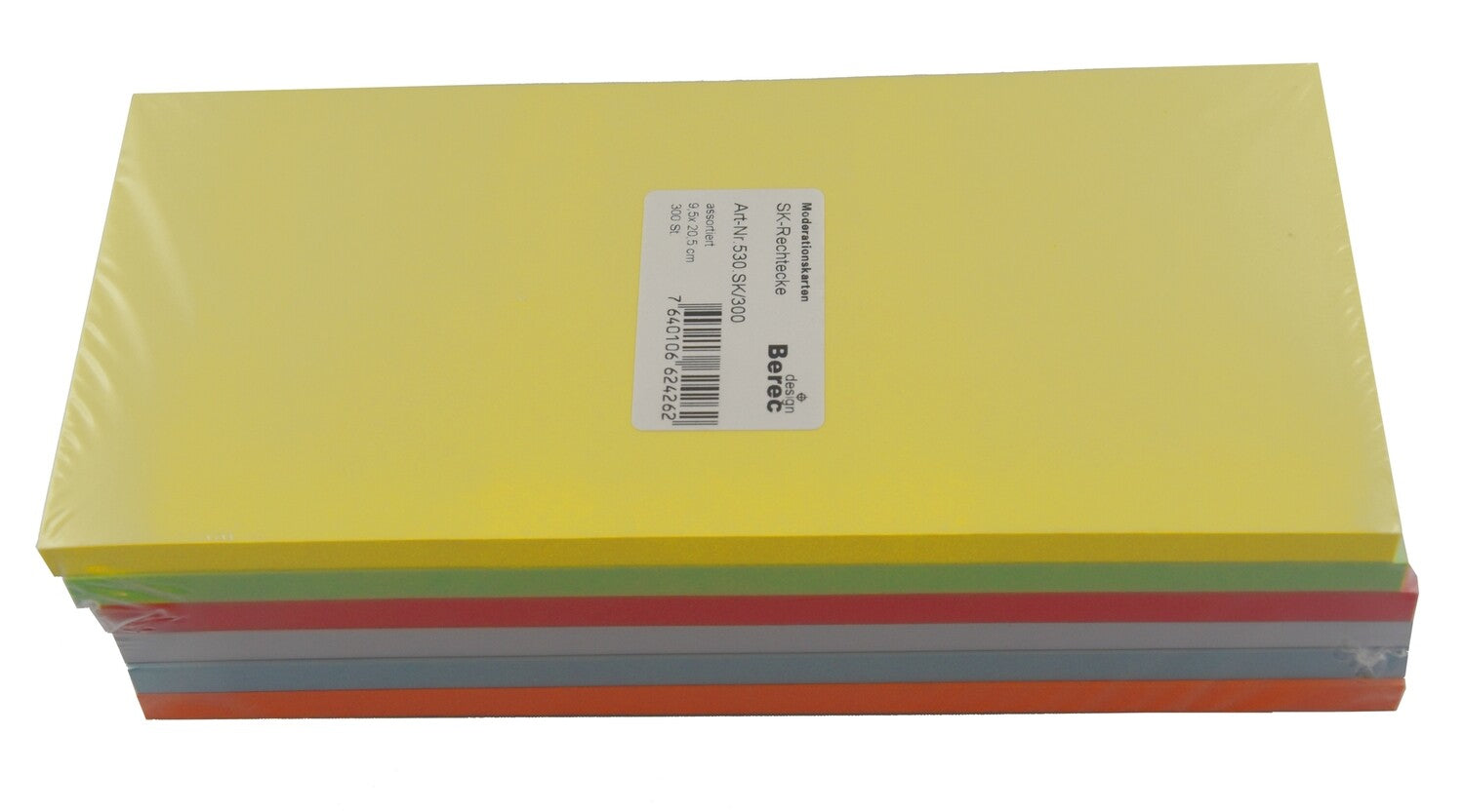BEREC Moderationskarten – für 205 × 95 mm – 300 Stück, farbig sortiert, rechteckig