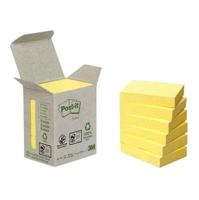 Post-it Haftnotizen Recycling Tower – 51×38 mm – gelb, 6×100 Blatt, PEFC
