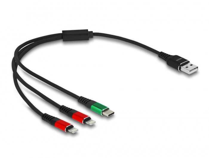 DeLOCK Multi-Kabel – 3-in-1 USB-A auf USB-C/Lightning 0,3 m – für iPhone/Android
