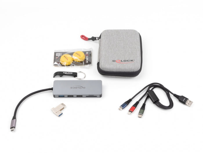 Delock Travel Kit 3 Premium Edition – 64 GB USB-Stick, 3-in-1-Kabel