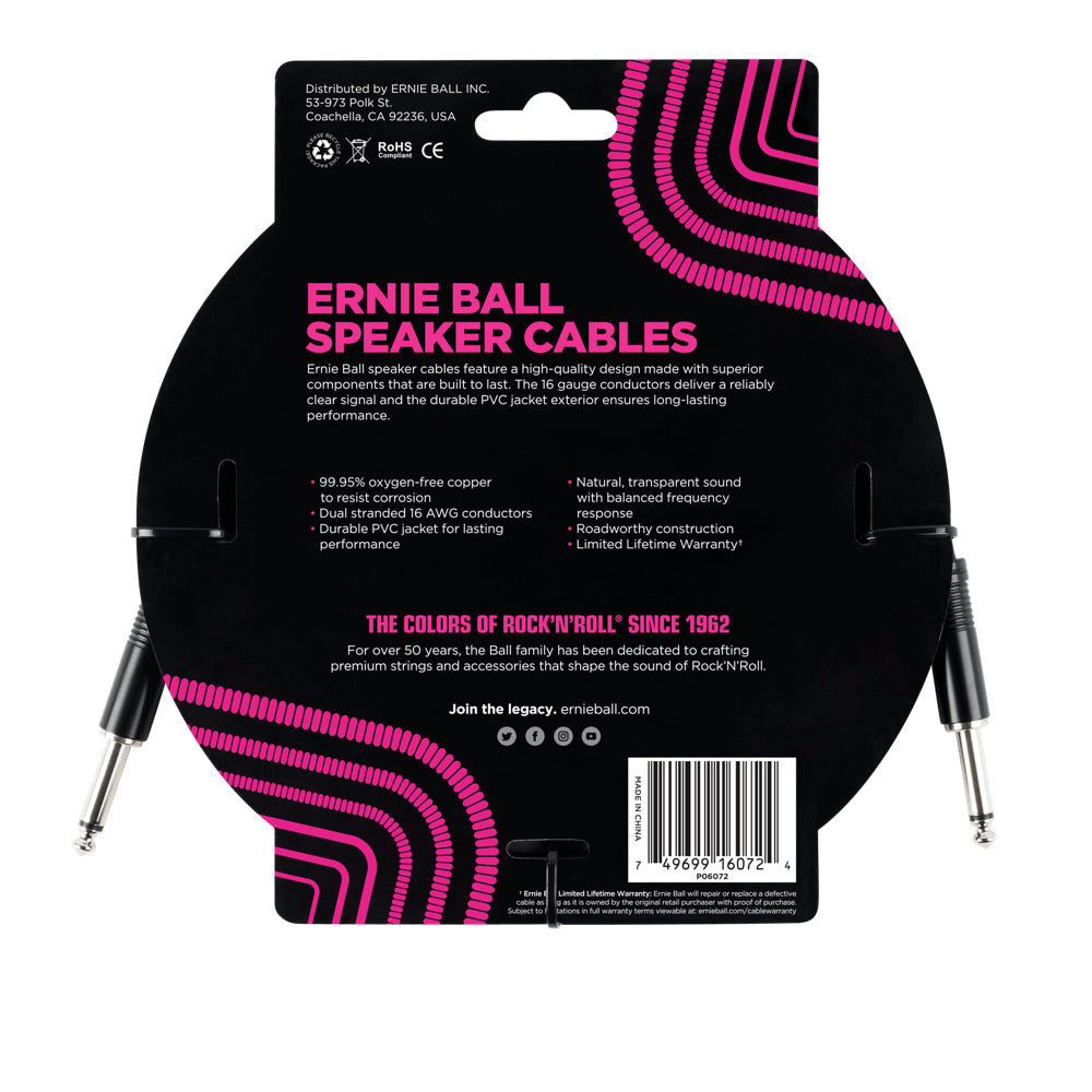 Ernie Ball 6,3 mm Klinkenkabel – Stecker zu Stecker – 1,83 m, 1,31 mm²