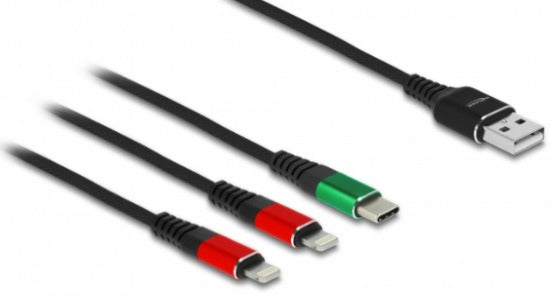 DeLOCK Multi-Kabel – 3-in-1 USB-A auf USB-C/Lightning 1 m – für iPhone/Android