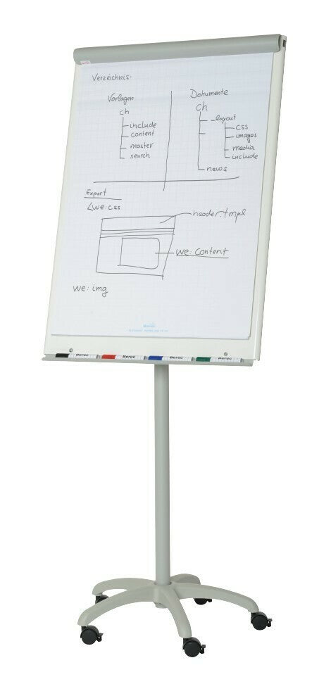 BEREC Flipchart – 74 × 100 cm, grau, Aluminium