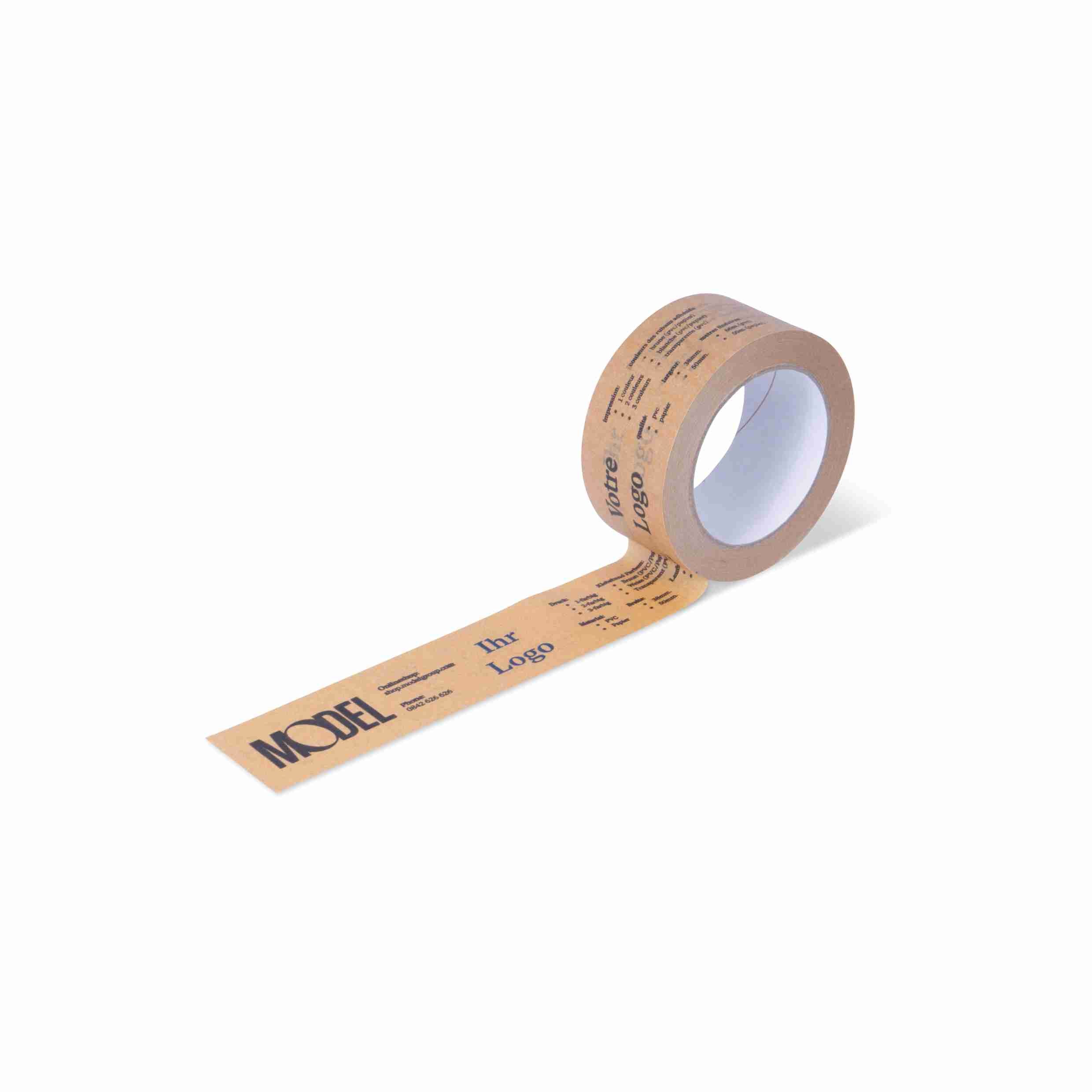 Model – Verpackungsklebeband, Papier, braun, 2-farbig bedruckt – 50 mm × 50 m – 1 Stk., ab 360 Stk.