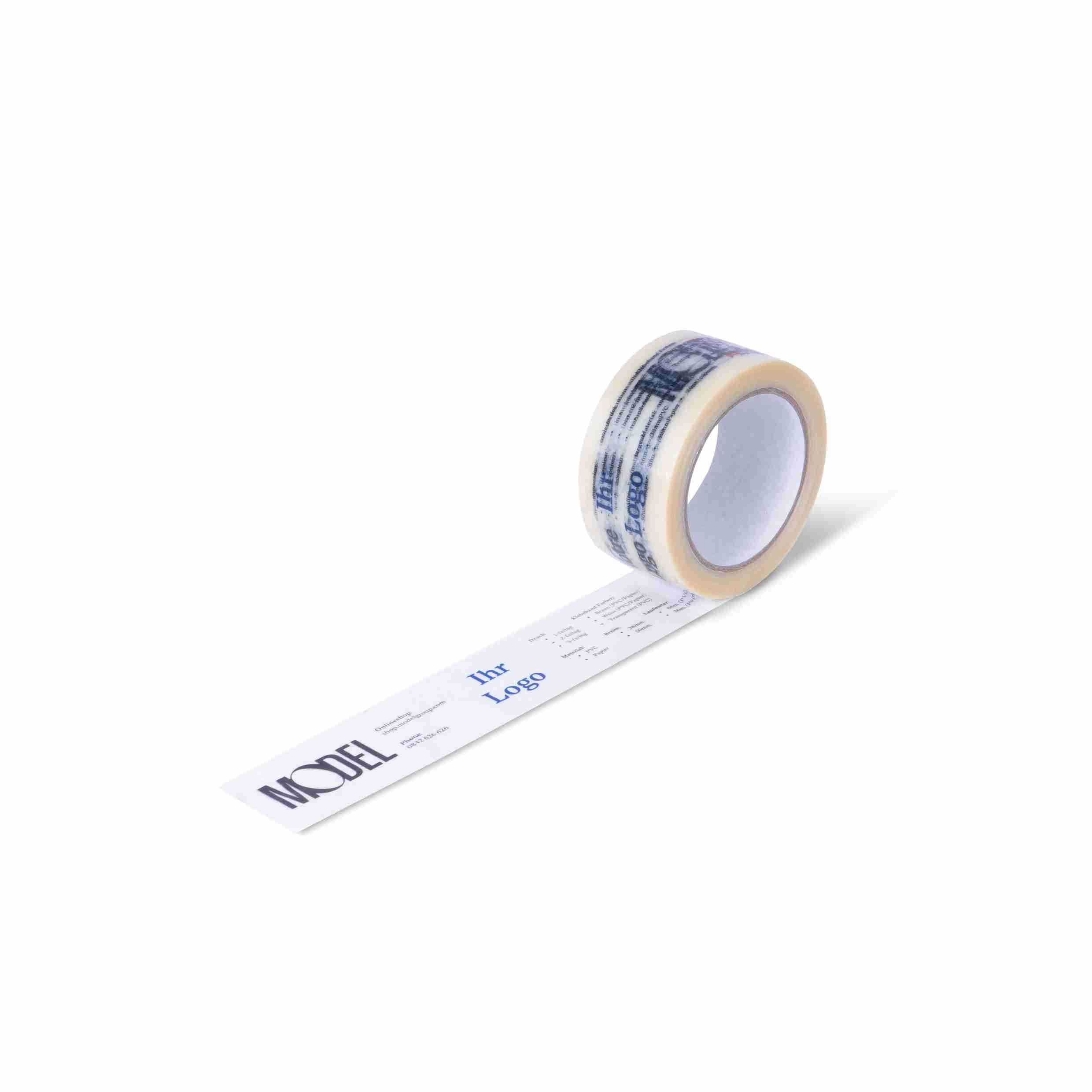 Model – Verpackungsklebeband, PVC, transparent, 2-farbig bedruckt – 50 mm × 66 m – 1 Stk., ab 360 Stk.