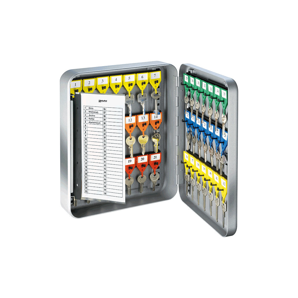 Rieffel KyStor KR-15 – Schlüsselkasten, für 20 Schlüssel, Zylinderschloss, Stahlblech, Weiss, 185 × 80 × 260 mm