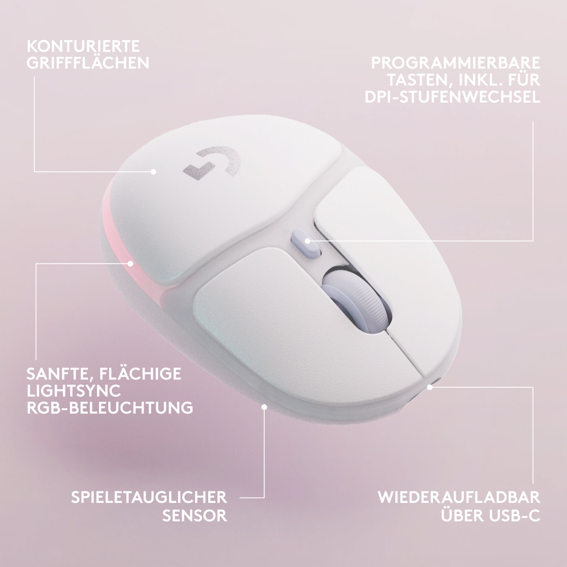 Logitech G G705 – Gaming-Maus – Kabellos (Bluetooth/2,4 GHz), 8200 DPI, RGB-Beleuchtung, rechts