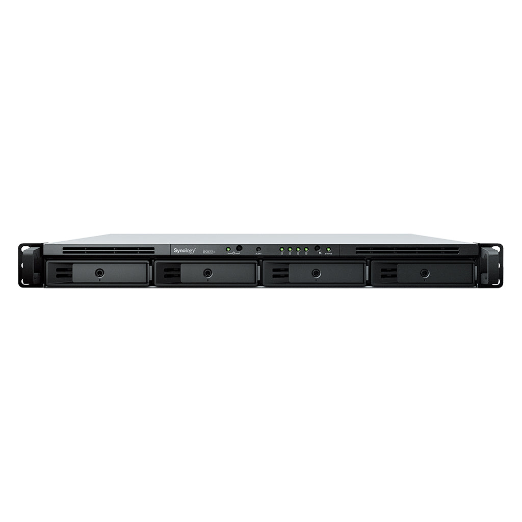 Synology RS822+ – 4-Bay Rack 1U NAS – AMD Ryzen V1500B, 2 GB RAM, DSM, für HDD/SSD, SATA