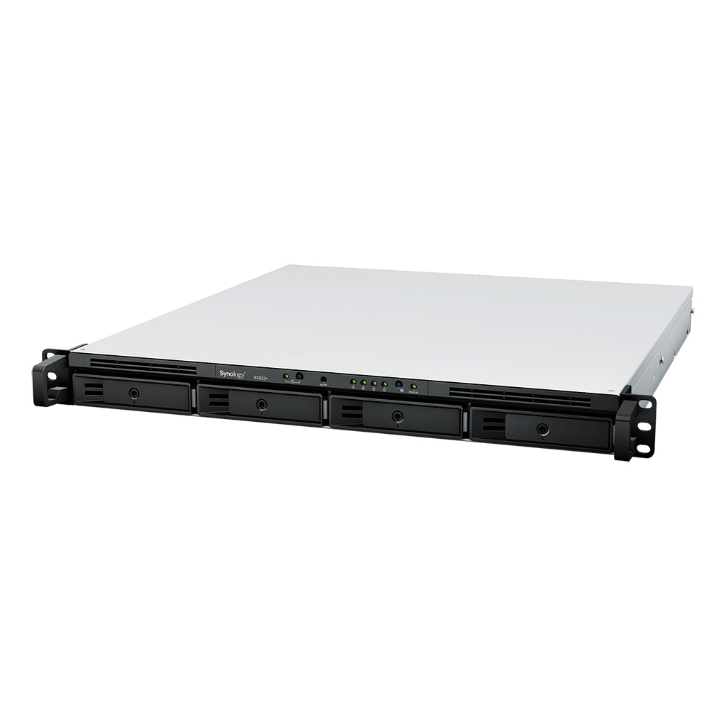 Synology RS822+ – 4-Bay Rack 1U NAS – AMD Ryzen V1500B, 2 GB RAM, DSM, für HDD/SSD, SATA