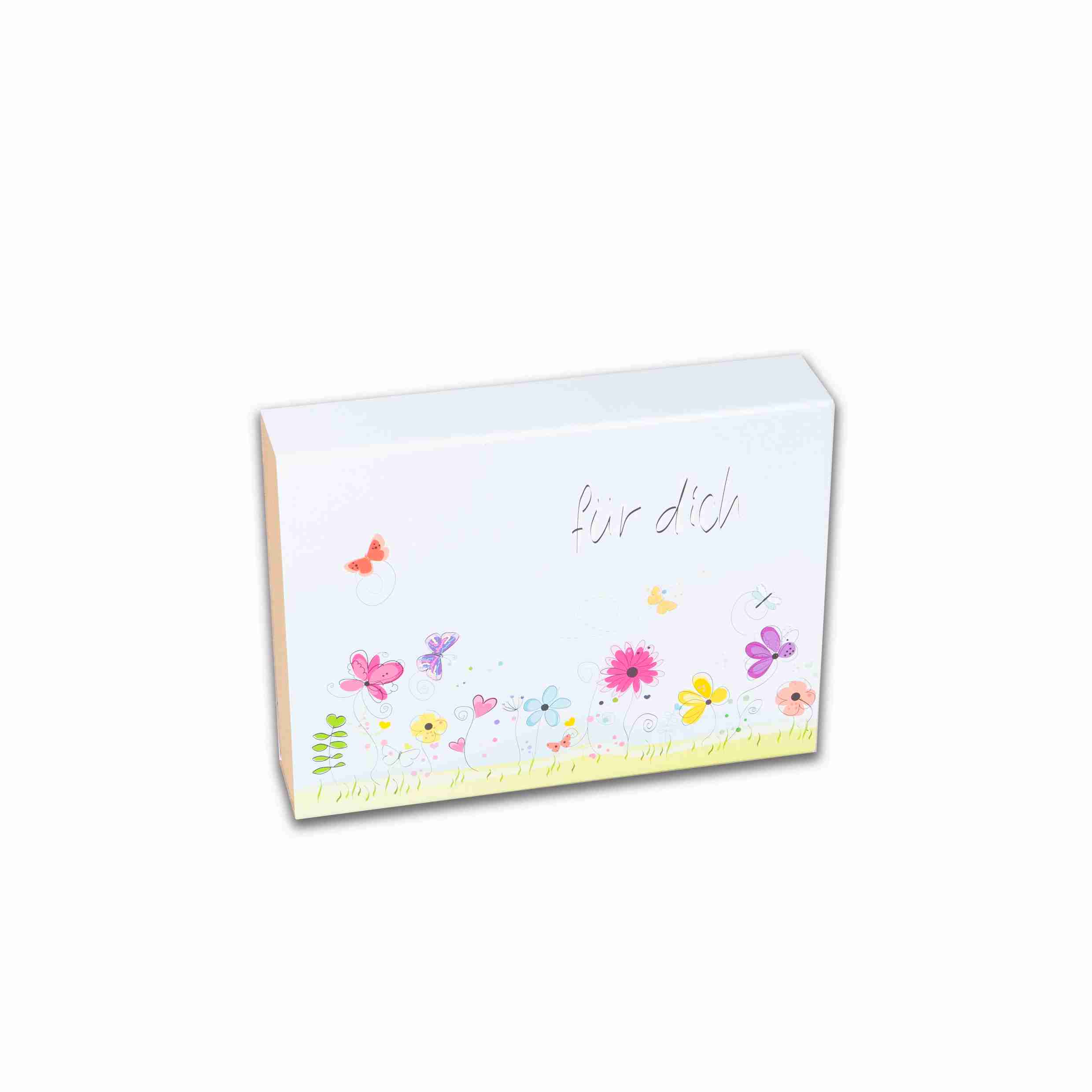 Geschenkbox Blumenwiesen-Motiv, Wellkarton – 250 × 50 × 180 mm – 1 Stk., ab 200 Stk.