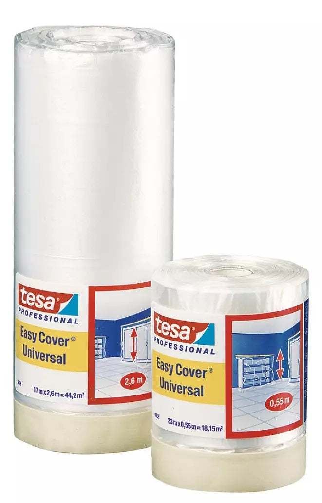 TESA Abdeckfolie mit Band Easy Cover Universal, transparent – 2'600 mm × 17,0 m