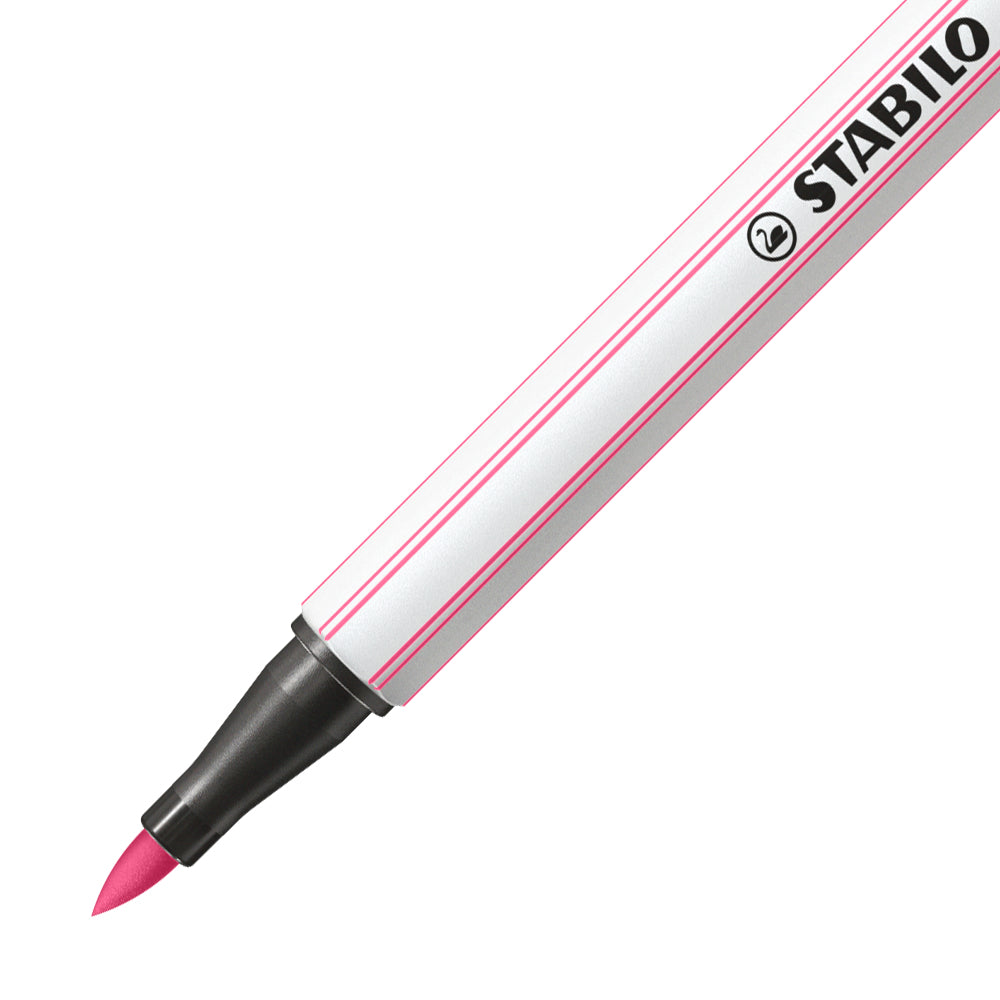 STABILO Pen 68 Brush Fasermaler – Pinselspitze, 1 mm, wasservermalbar, Pink