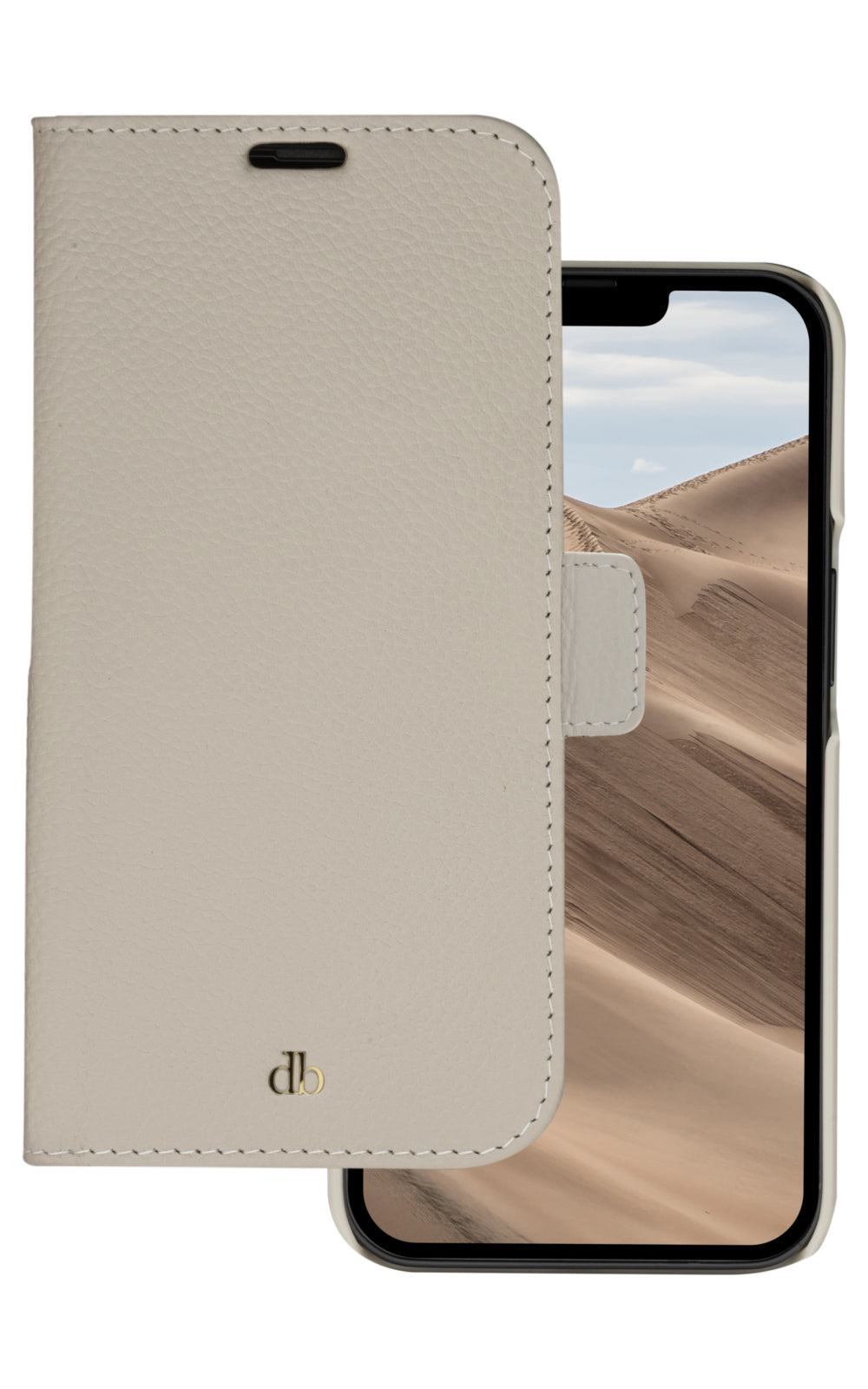 dbramante1928 Wallethülle – für Apple iPhone 14 Plus, 3 Kartenfächer, Leder, Sand, RFID-beständig