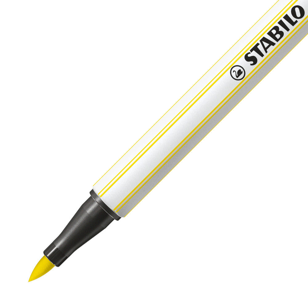 STABILO Pen 68 Filzstift – Pinselspitze, 1 mm, wasservermalbar, zitronengelb