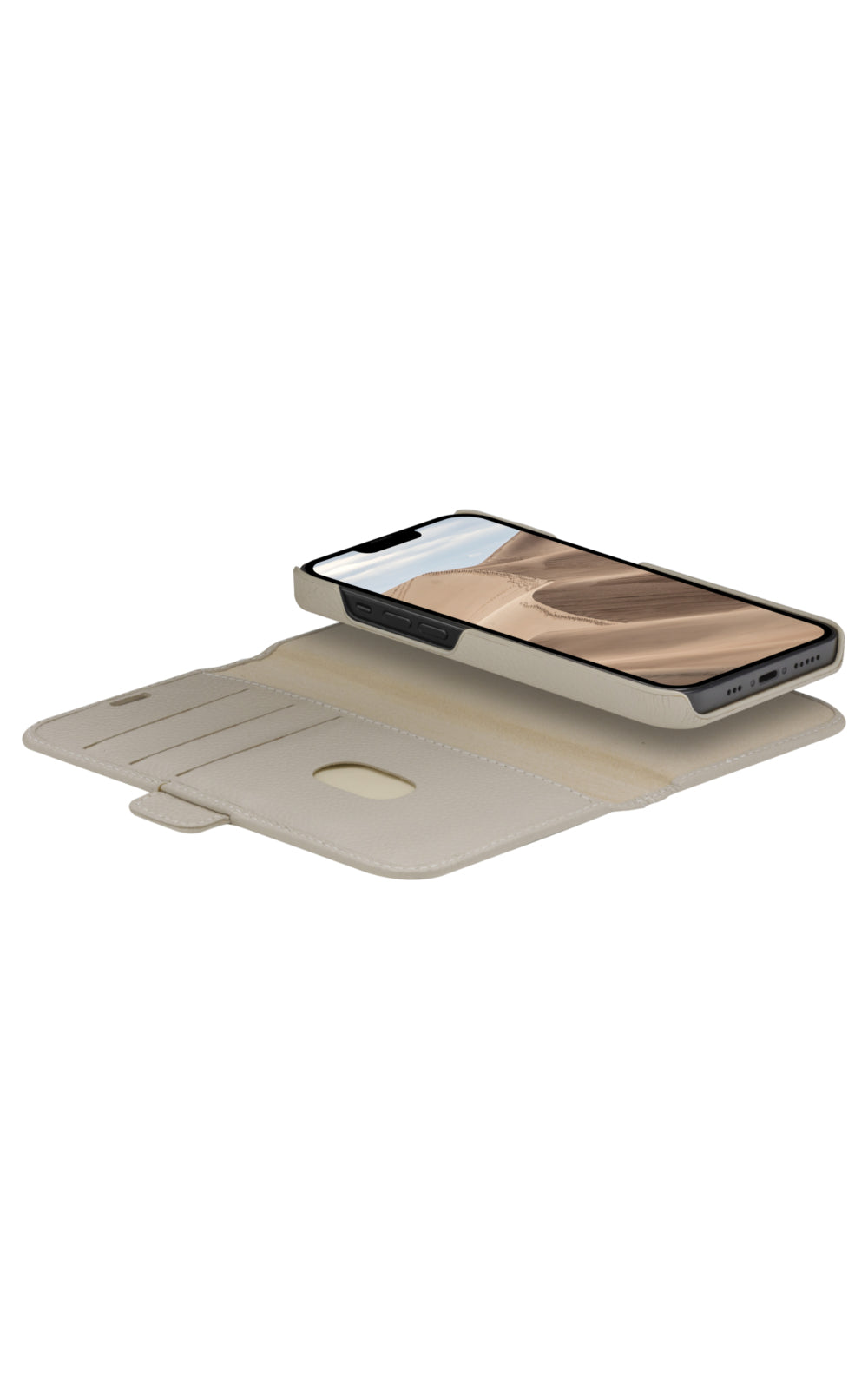 dbramante1928 Wallethülle – für Apple iPhone 14 Plus, 3 Kartenfächer, Leder, Sand, RFID-beständig