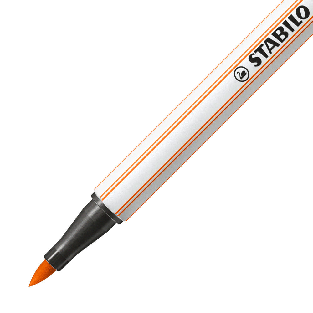 STABILO Pen 68 Brush Fasermaler – Pinselspitze, 1 mm, wasservermalbar, Orange