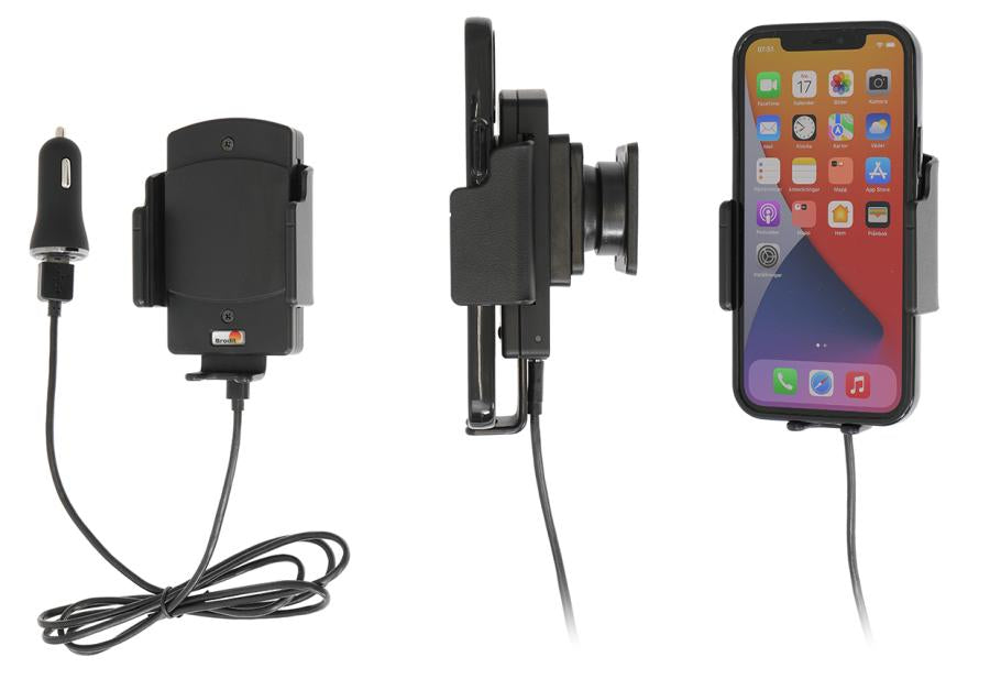 Brodit Kfz-Ladehalterung – Qi – Schraubbefestigung – für iPhone 11 Pro Max/12 Pro Max – Schwarz