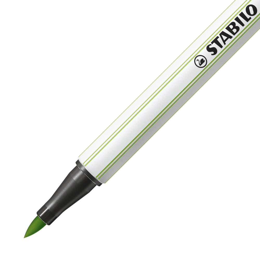 STABILO Pen 68 Brush Filzstift – Pinselspitze, 1 mm, wasservermalbar, Pistazie