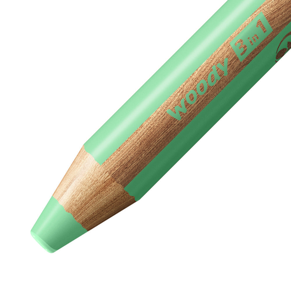STABILO Buntstifte woody 3 in 1 – 3-in-1, Minen-Ø 10 mm, Einzelstift Pastellgrün