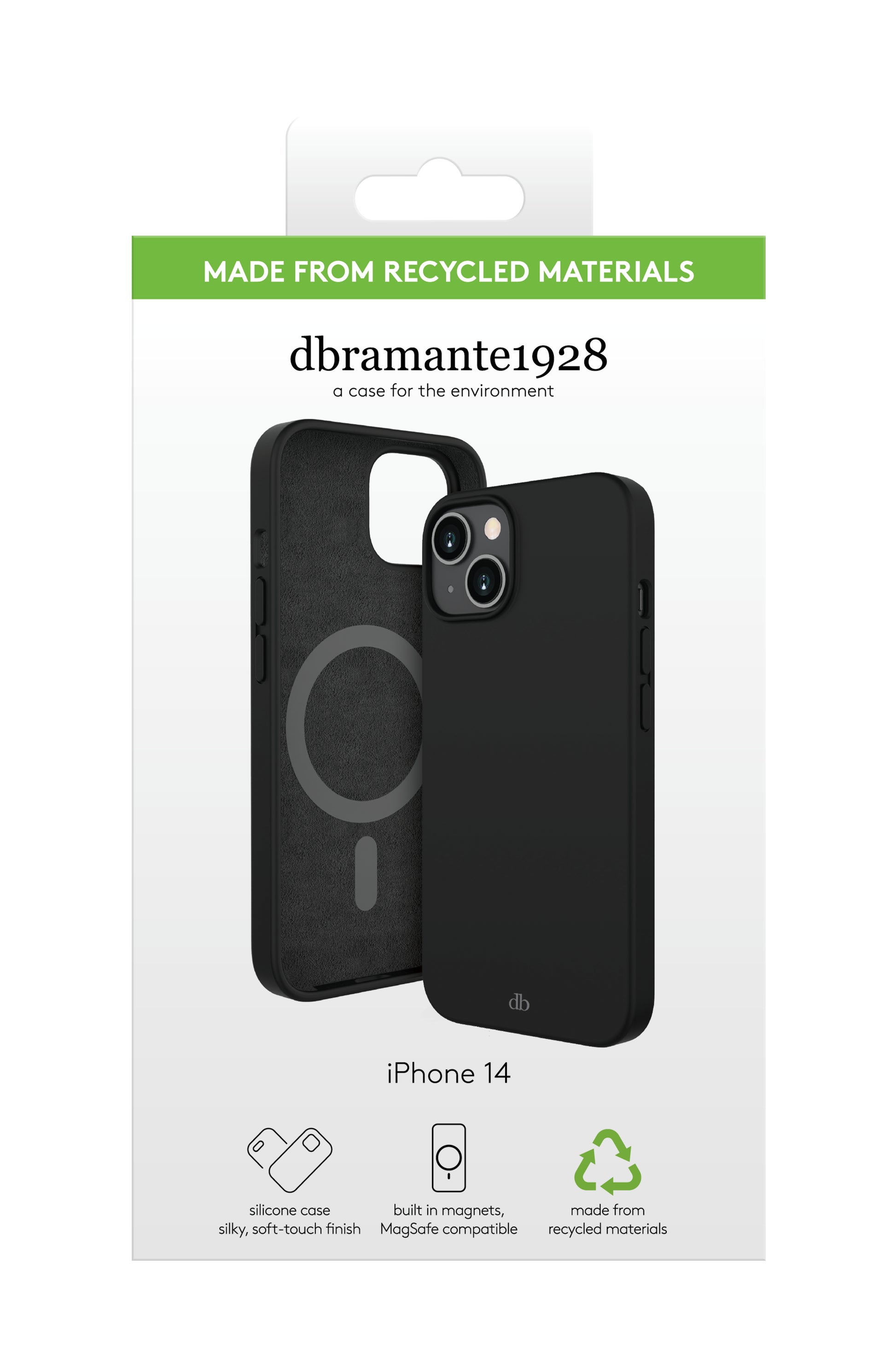 dbramante1928 Monaco – Backcover – für Apple iPhone 14, Recycling-Kunststoff, Schwarz, Kabelloses Laden