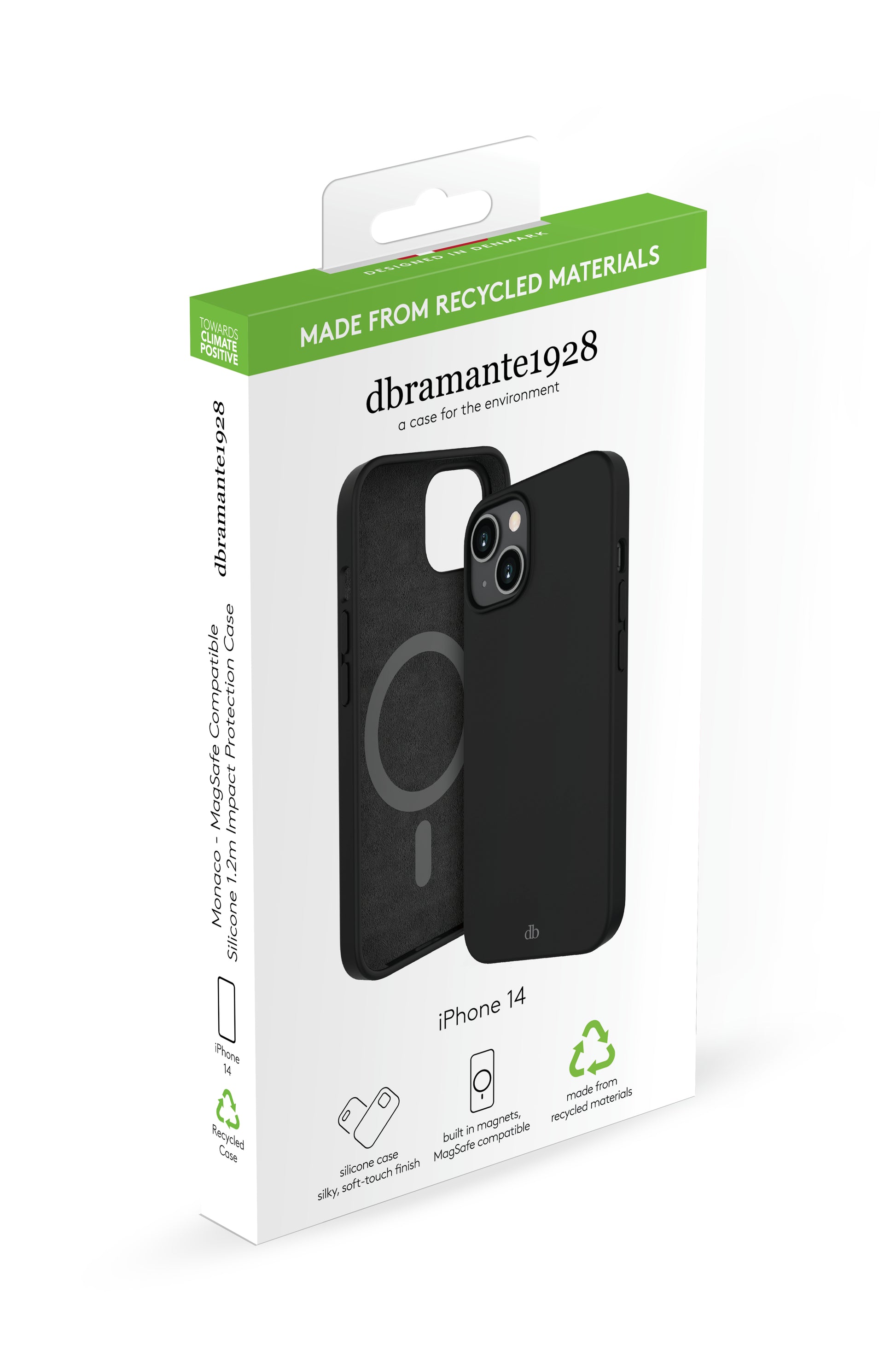 dbramante1928 Monaco – Backcover – für Apple iPhone 14, Recycling-Kunststoff, Schwarz, Kabelloses Laden
