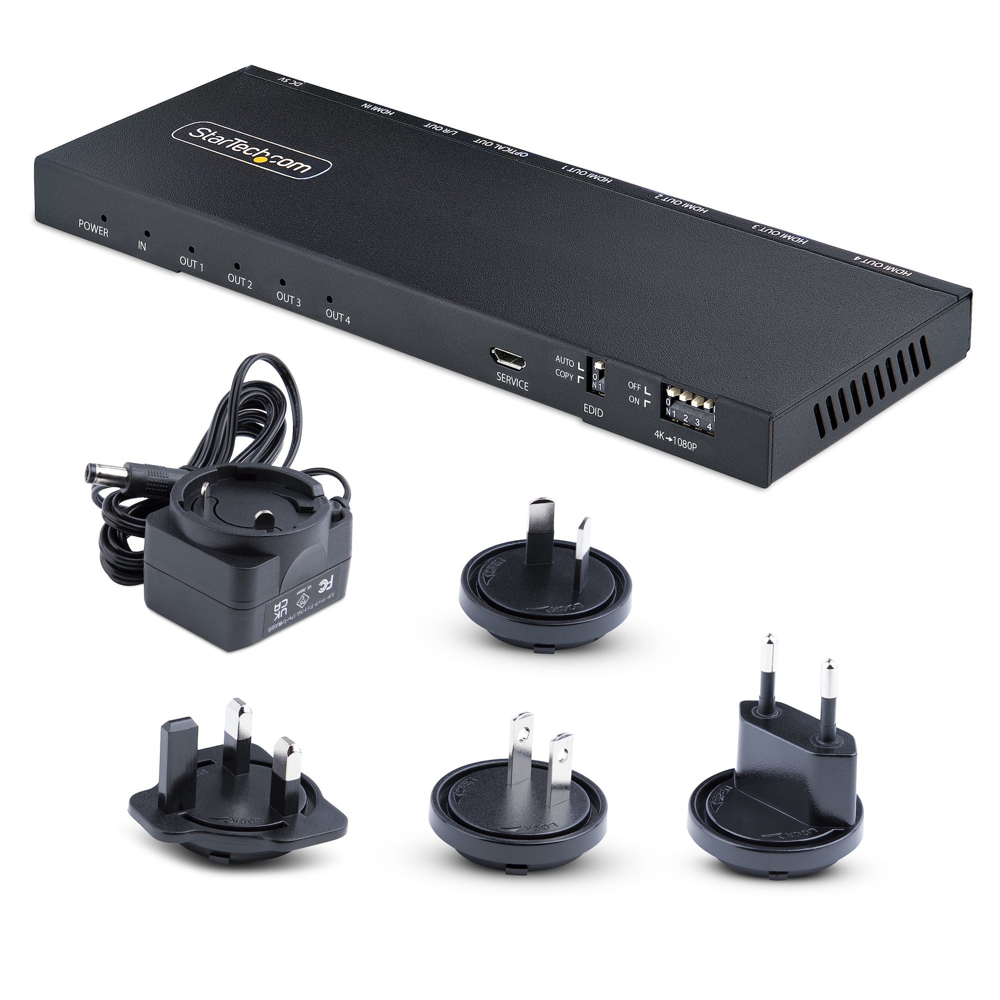 StarTech.com HDMI Splitter, 1×4, 4K@60 Hz, HDMI 2.0b, 5 m, Skalierer, 3,5 mm/Optisch, Schwarz