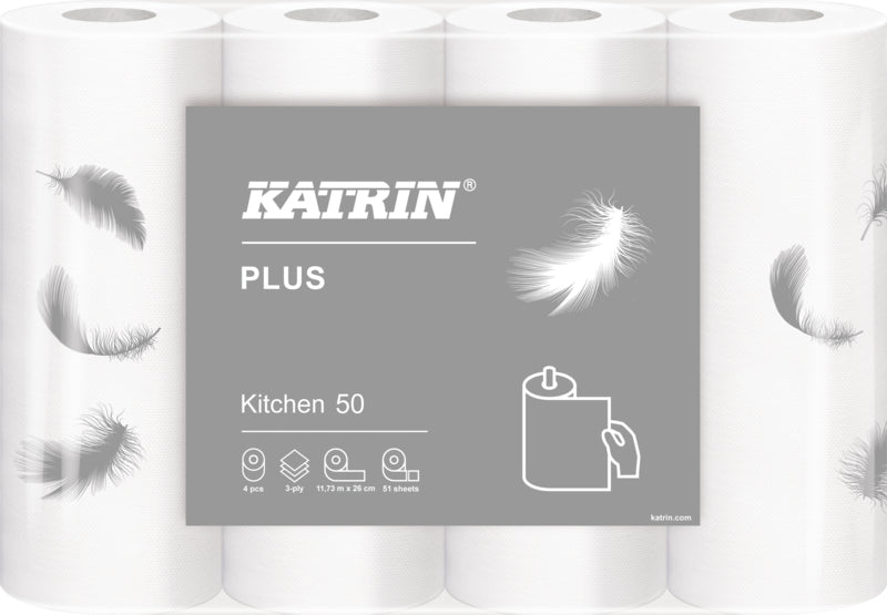 Katrin Handtuchrolle – 3-lagig, Papier, Weiss, 230 mm × 16,64 m, 4 Rollen