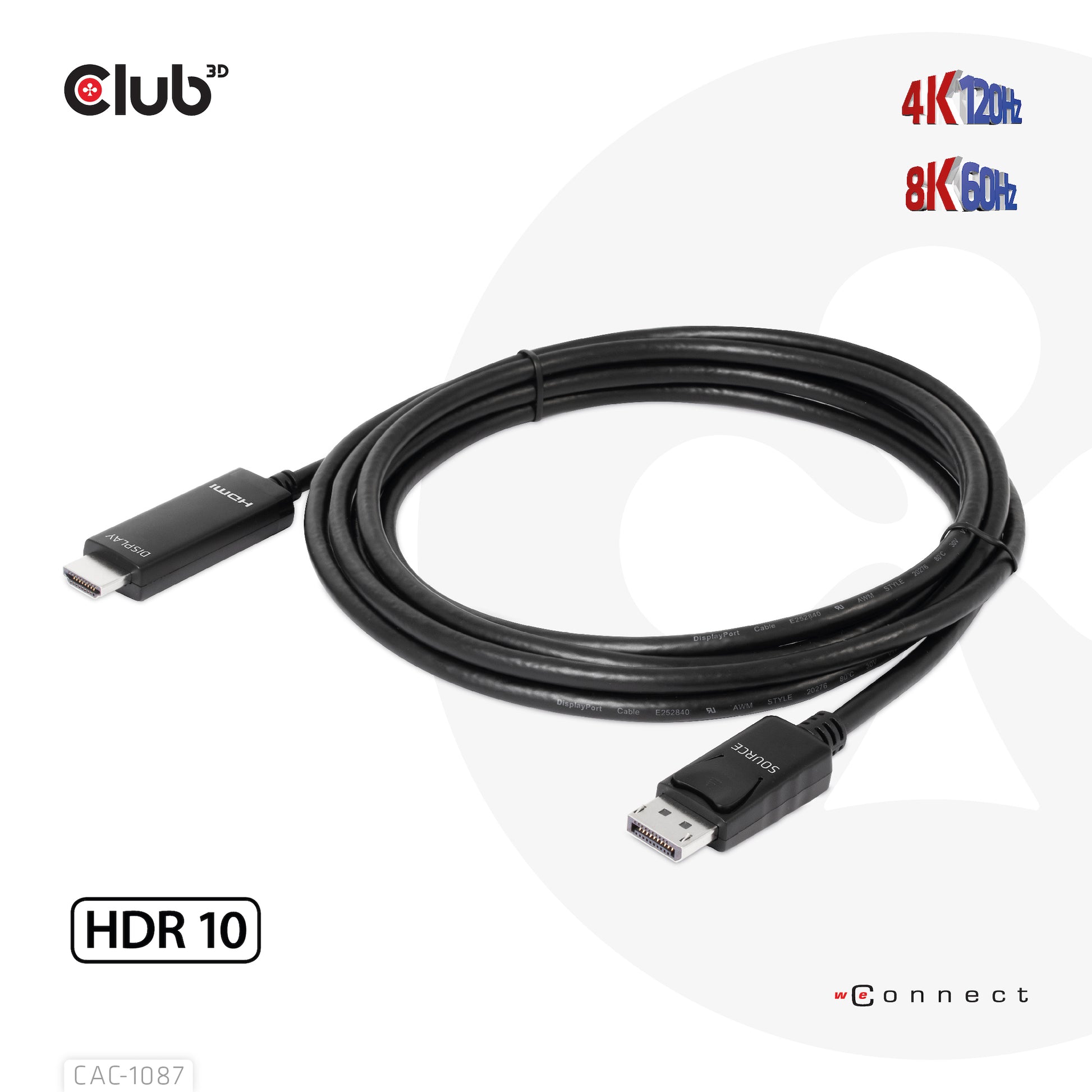 CLUB3D DisplayPort auf HDMI Kabel DP 1.4 8K 60 Hz – 3 m – HDR – für Windows, Mac