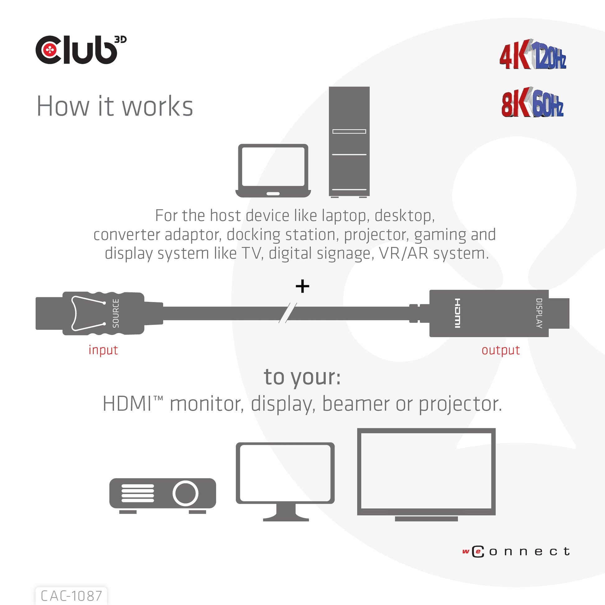 CLUB3D DisplayPort auf HDMI Kabel DP 1.4 8K 60 Hz – 3 m – HDR – für Windows, Mac