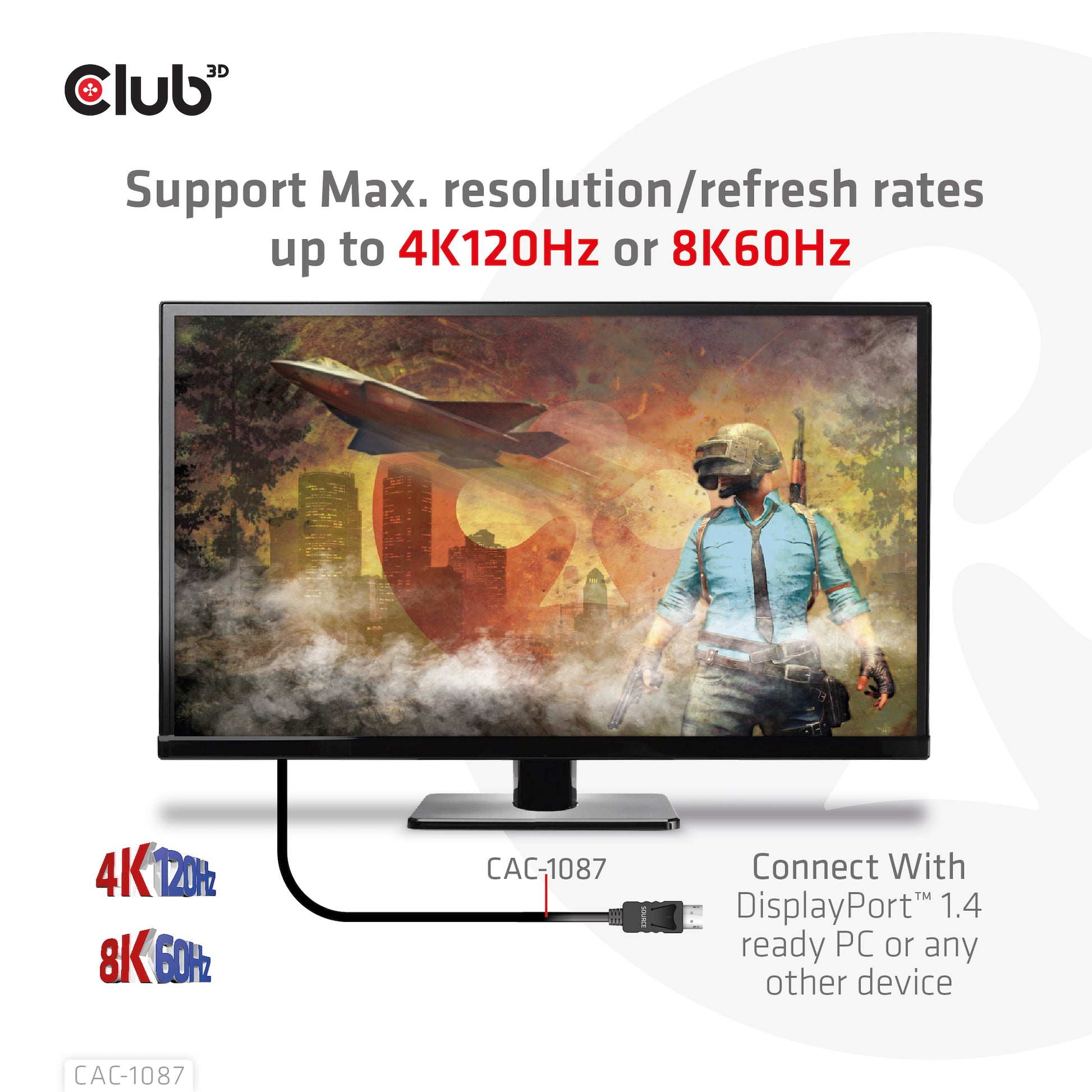 CLUB3D DisplayPort auf HDMI Kabel DP 1.4 8K 60 Hz – 3 m – HDR – für Windows, Mac