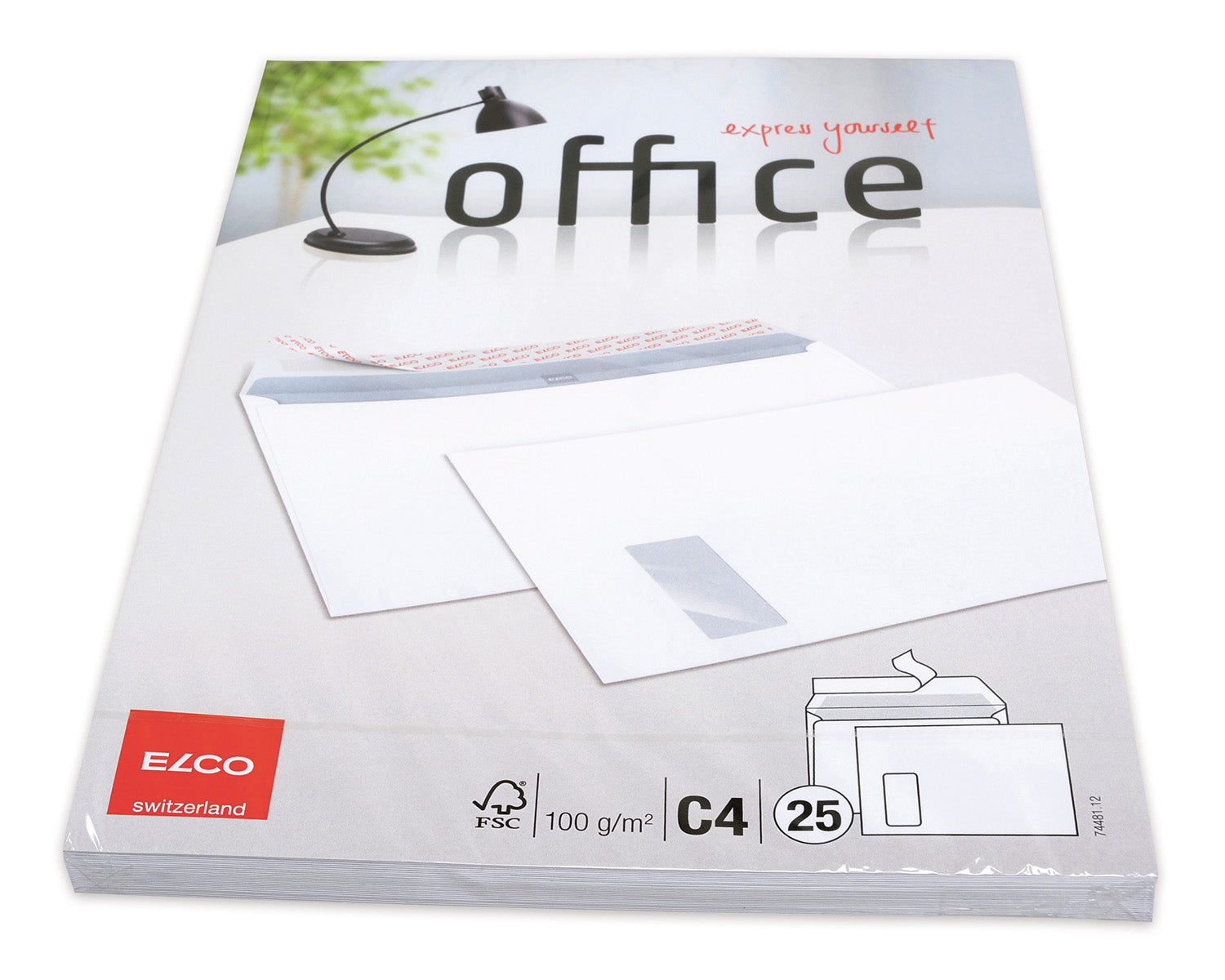 Elco Couvert C4, Fenster links, Haftklebung, hochweiss, 120 g/m², mit Innendruck – 25 Stk.
