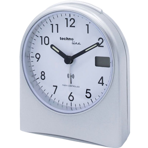 Technoline WT755 Funkwecker – Analog, Schlummerfunktion, Hintergrundbeleuchtung, 5,5 × 11,5 × 9,5 cm, Silber